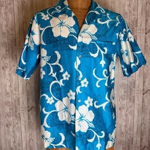 Men's Vintage Hilo Hattie’s Turquoise Blue Hibiscus Hawaiian Shirt